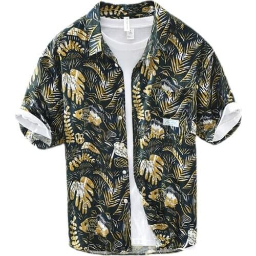 Print Beach hawaiian Shirt for Men 2021 Summer New Turn-down Collar Vacation Tops Male Thin Slim Fit Button Up Retro Clothes