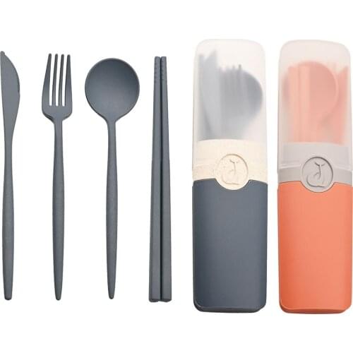 Portable Wheat Straw Travel Cutlery Blue Dinnerware Tableware Set With Cutlery Box Camping Chopstick Knife Fork Spoon Gifts set