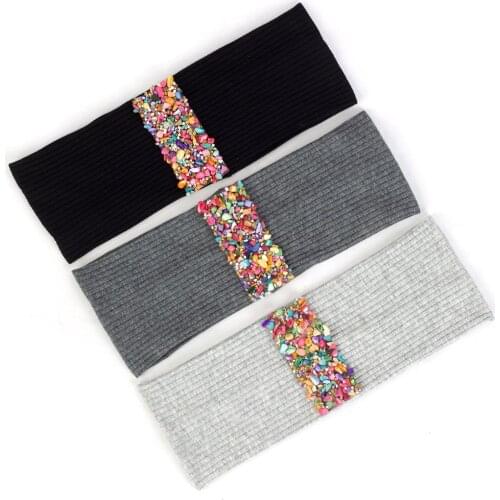 Woman Ribbed Cotton Headbands Boho Headwear Female Elastic Flat Hairband Colorful Stones Accessories Girls Fashion Turban DT768