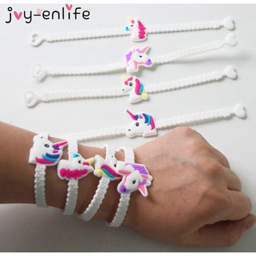 Unicorn Party Theme Rubber Bangle Bracelet Keychains Birthday Party Decorations Kids Favors Wristband Unicornio Party Supplies