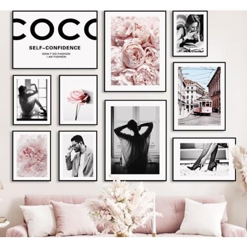 Pink Rose Peony Fashion Man Woman Quotes Wall Art Canvas Painting Nordic Posters And Prints Wall Pictures For Living Room Decor