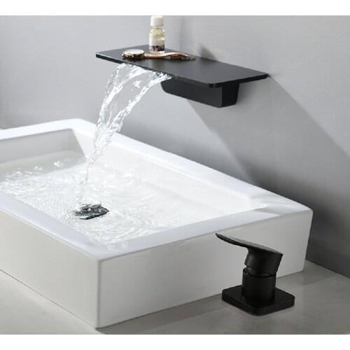 Dark Installation Inserts Wall Type Faucet Cold Hot Waterfall Faucet Wash Basin Face Basin Bath Waterfall Copper Faucet