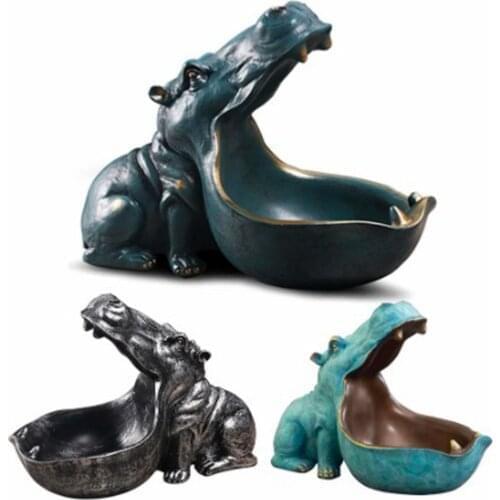 Resin Hippo Statue Animal Figurine Storage Box Key Candy Container Room Table Decor Home Decoration Accessories
