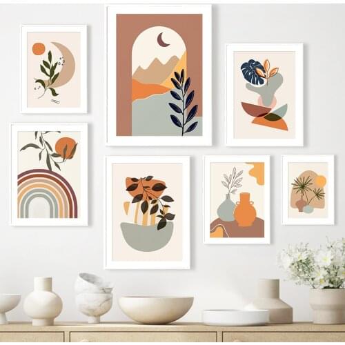 Mountain Moon Leaf Rainbow Abstract Geometric Art Canvas Painting Nordic Posters And Prints Wall Pictures For Living Room Decor