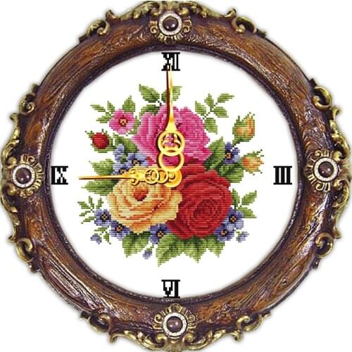 Three roses cross stitch kit 14ct 11ct count print canvas wall clock stitching embroidery DIY handmade needlework