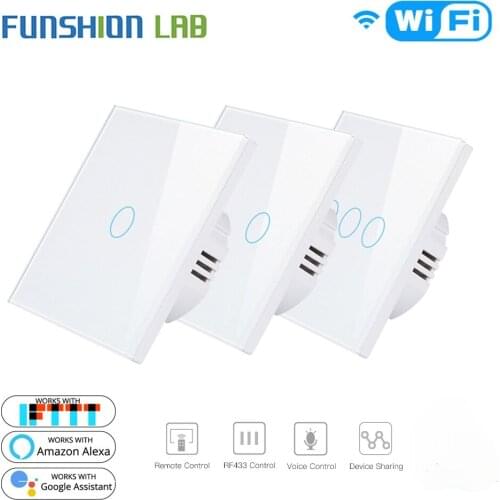 White WiFi Smart Wall Switch Neutral Wire Needed Wireless Smart Life Tuya Remote Control Single Fire Work With Alexa RF433