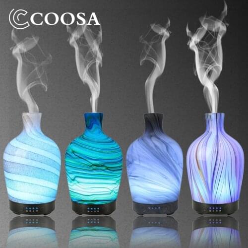 COOSA 100ml Glass Aromatherapy humidifier essential oil diffuser ultrasonic quiet 7 color light Home Office Living Room Spa Yoga