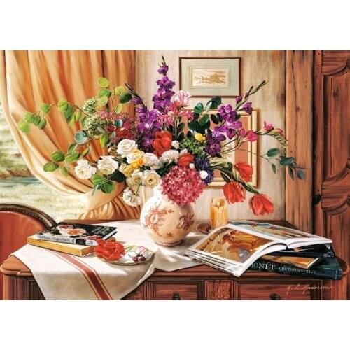 Vase on the desk Needlework Flowers Simple Art 14CT Canvas Unprinted Handmade Embroidery Cross Stitch Kits DIY Home Decor