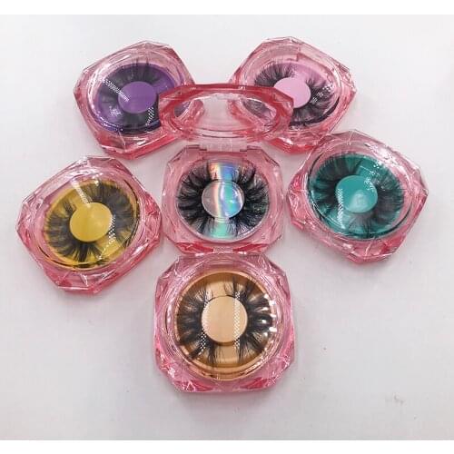 Custom Packaging Crystal Pink Round Eyelashes Box With Tray wholesale Mink Lashes Private Label Logo Packing Box Empty Case