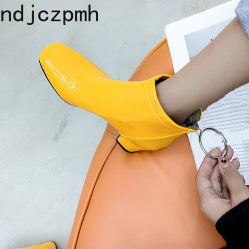 Womens Boots New winter fashion Square head zipper mid heel Ankle boots Womens shoes plus size 30-51 Heel Height 5.5cm black