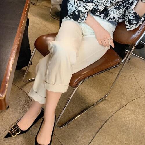 Female Buttons Trousers Womens Harem Jeans Pants Fashion High Waist White Denim Jeans