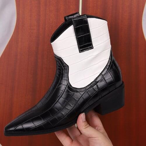 Female Snake Print Mixed Colors Western Boots Women Autumn Winter Cowboy Ankle Boots Brand Woman Embroider Booties botas mujer