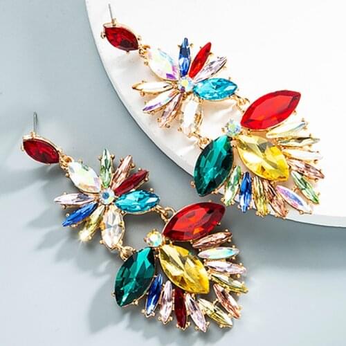 ZHINI 2021 New Fashion Colorful Crystal Statement Earrings for Women Punk Geometric Dangle Drop Earring Rhinestone Jewelry Gift