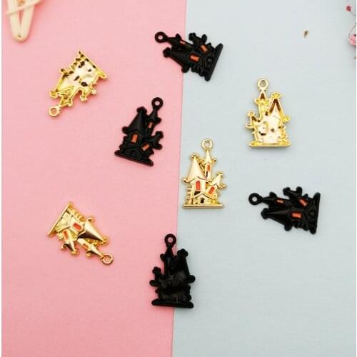 10pcs/bag Fun Spray Paint Haunted House Enamel Charms Pendants Halloween Castle Metal Floating For DIY Earring Jewelry Accessory