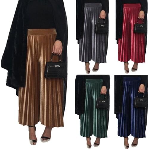 Velvet Wide Leg Pants Loose High Waist Trumpet Faldas Mujer Moda Pleated Muslim Bottoms Ramadan Party Islamic Jupe Longue Femme