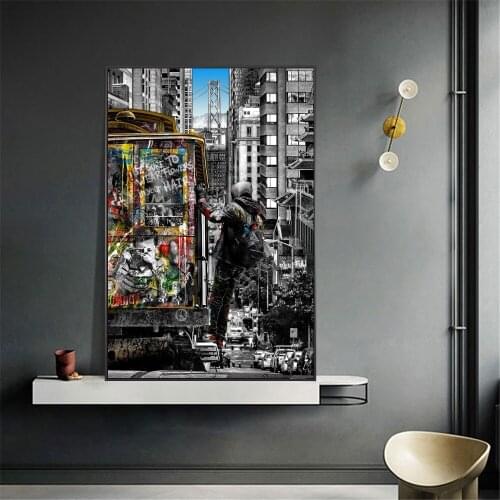 Banksy Artwork Streetscape City of London Canvas Paintings Graffiti Pop Art Posters Pictures for Modern Home Bar Wall Cuadros