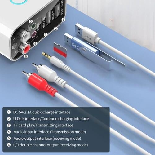 Bluetooth-Compatible Adapter Bluetooth-Compatible Transmitter to 3.5mm Audio AUX Combo Wireless 5.0 S4G3