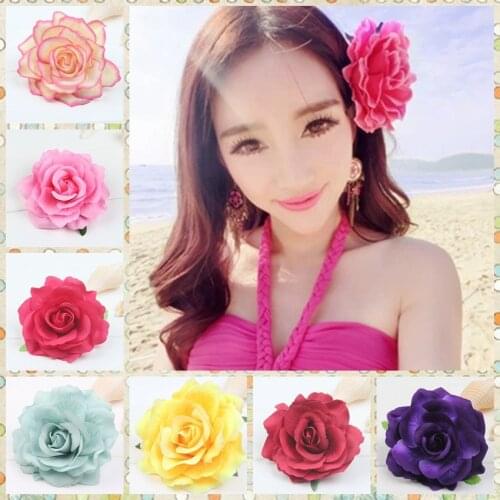 Big Red Rose Flower Hair Clip Brides'Wedding Cloth Brooch Felmale Beach Vocathion Acceressoriess Dancing Party Headress