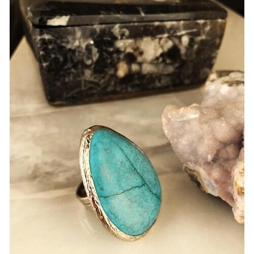 Dr Stone Natural Stone Women 'S Turquoise Stone adjustable Ring AHL19