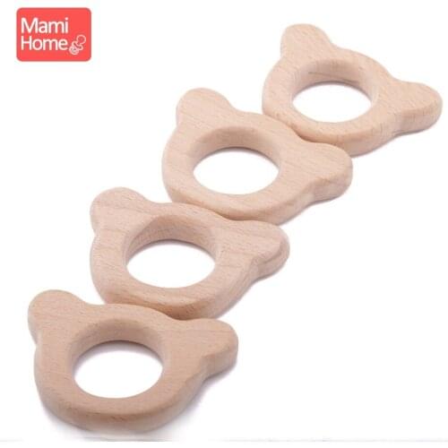 Mamihome 5pc DIY Organic Beech Unfinished Teething Toy Bear head Wood Food Grade Eco-friendly Handcrafted Pendant Teethers