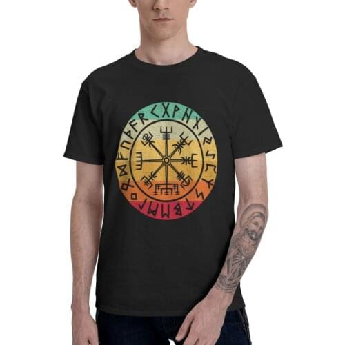 Viking Compass Vegvisir Runes Tattoo Viking Tshirt Men Tee 100% Cotton T Shirt Short Sleeve Vikings Odin Warrior Legend T-shirt