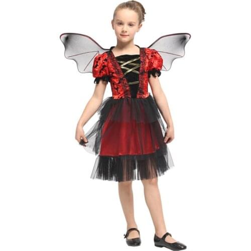 Child Bat Vampire Costume for Girls Vampiress Princess Dress with Wings Halloween Purim Carnival Party Mardi Gras Cosplay