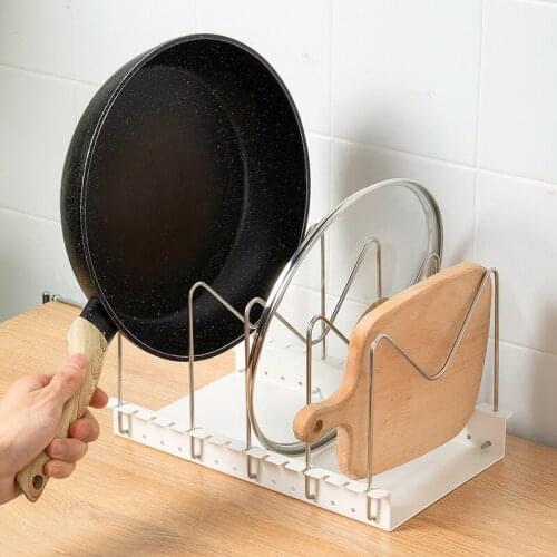 Metal Pan Pot Lid Organizer Adjustable Dish Rack Drainer Cutting Board Holder Cookware Stand Holder Kitchen Cabinet Storage Pan