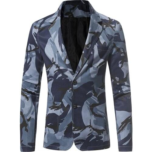 Mens Suit Long Sleeve Turn Down Collar Camouflage Cardigan Jacket Coat Casual Single-Breasted 2-Buttons Slim Tops
