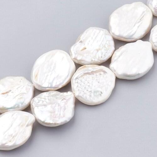 1 Strand Natural Keshi Pearl Beads Flat Round Seashell Color Freshwater Pearl Bead Jewelry DIY Craft Making Findings