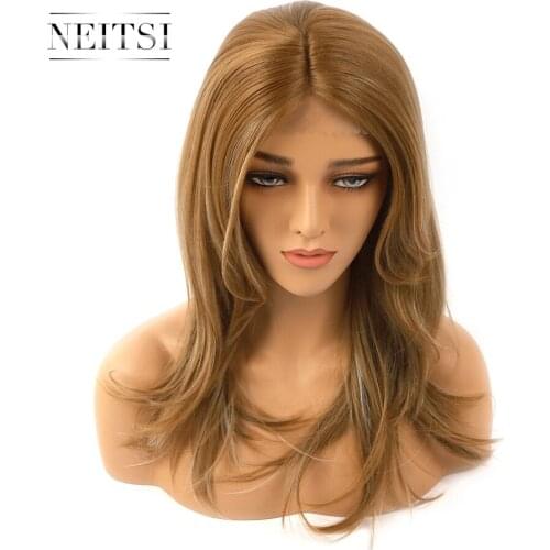 Neitsi Fashion Natural Synthetic Wigs Heat Resistant Lace Wig For Women Daily Wear Ombre Brown Color Free Shipping