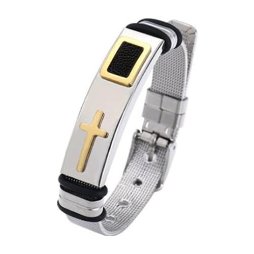 2021 New Punk Cross Design Cool Men Bangles Stainless Steel Reticulum Adjustable Bracelet Jewelry Party Gift