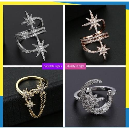New six-point star meteor Korean wave ins fashion trend retro temperament ring women can wear brand jewelry Charms