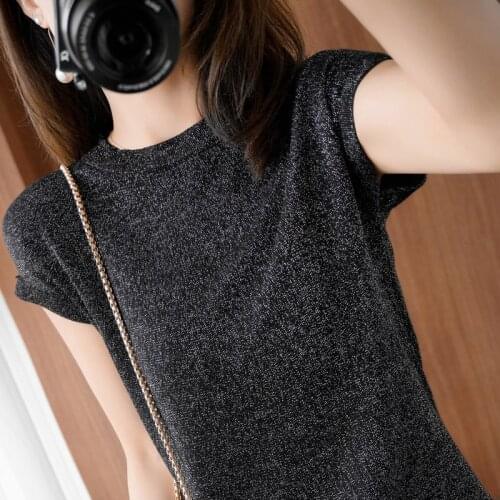 Summer New Knitted Sweater Women Loose Jumper Female Pullover O neck Short sleeve Women Shiny Lines Casual Office Sweater