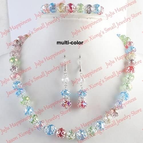 One set Handmade Multi-Color Crystal Glass Beads Jewelry Set Necklace,Earring and Bracelet 230