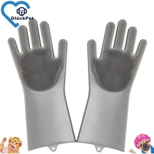 Pet Grooming Gloves Dog Bathing Shampoo Brush, Heat Resistant Eco-Friendly Silicone Hair Removal Gloves with High Density Teeth