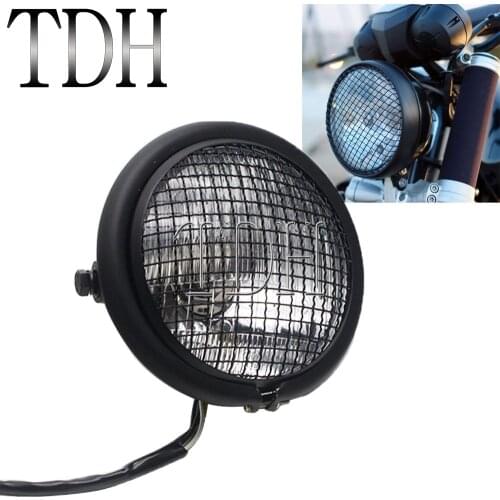 Retro Motorcycle Headlight Clear Lens Cafe Racer Head Light Mesh Grille Cover Mask For Harley Kawasaki Triumph Honda Yamaha