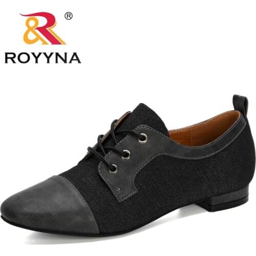 ROYYNA 2020 New Designers Women Lace Up Pumps Round Toe Lower Heel Shoes Ladies British Style Shoes Low Top Student Footwear