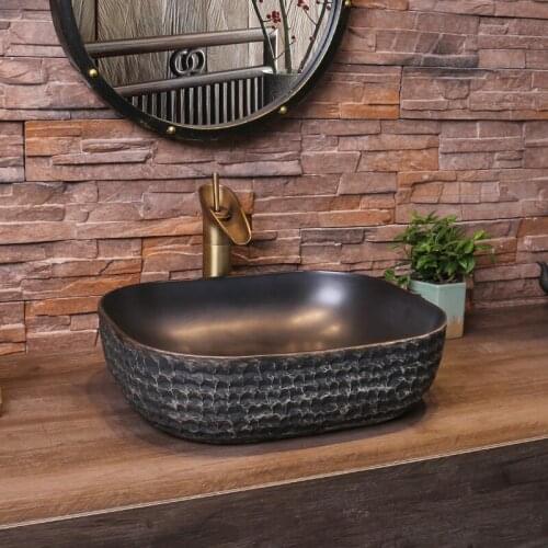 Europe style Handmade Lavabo Ceramic Washbasin Luxurious Artistic Bathroom Sink Countertop ceramic wash basin black
