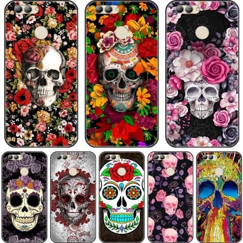For Huawei Nova Smart Lite 2017 Case Silicone Skull Rose Back Cover For Huawei Nova 2i 2 Lite Plus 3 3I 3E 4 4E 5 Phone Case