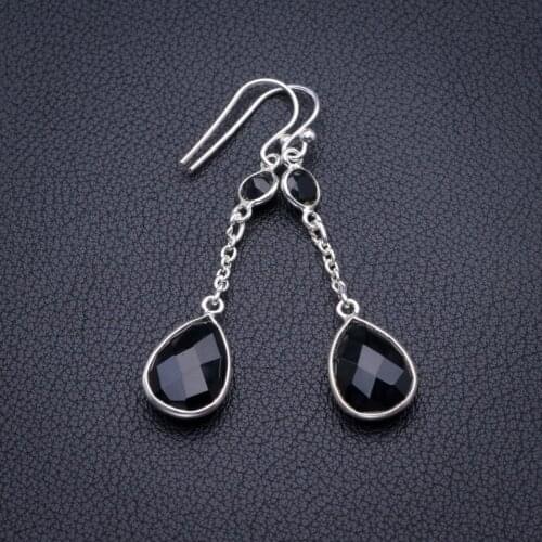 StarGems Natural Black Onyx Handmade 925 Sterling Silver Earrings 2" D3978