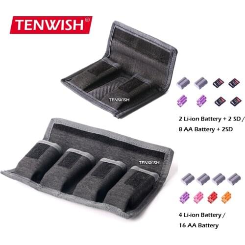 TENWISH Lithium Battery Storage Pouch for Canon LP-E6 LP-E8 Sony NP-FW50 EN-EL14 EN-EL15 4 Pockets Waterproofed Nylon Bag