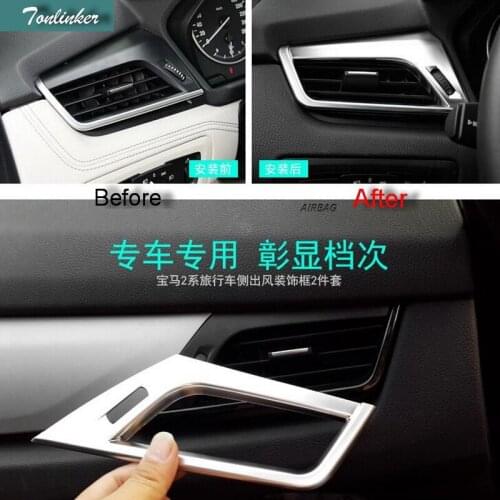 Tonlinker 2 PCS Car DIY ABS Chrome Front Air Conditioning Vent Light Box Cover Case Sticker for Bmw 2 Series 2014 Accessories