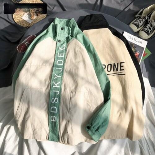Couple Hip Hop Jackets Autumn Stand Collar Zipper Jacket Male Korean Loose Color Contrast Casual Letter Print Jackets Size M-XXL
