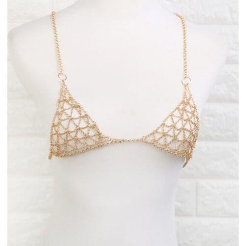 Vintage fashion gothic punk ancient exaggeration bra Chain chest chain Body chain necklace Beach accessories