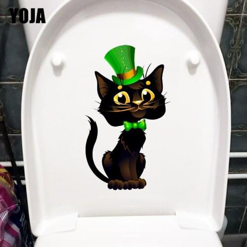 YOJA 14.1×23.9CM Gentleman Black Cat Personality Home Wall Decoration Funny Toilet WC Sticker T1-3006
