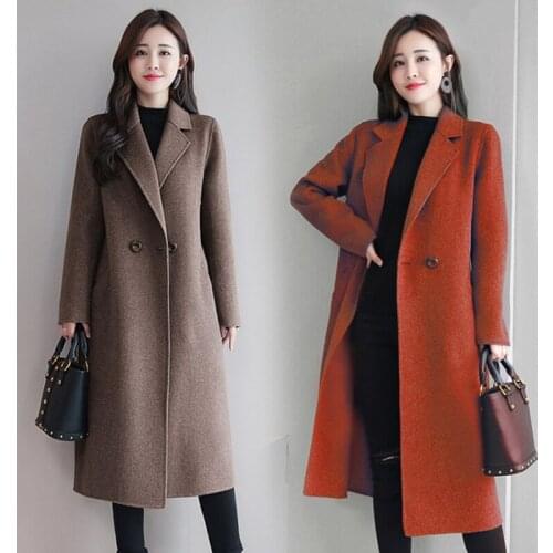 Office Lady Slim 2021 New Fashion Wool Yarn Women High School Long Knee Height Winter Korean Tail Pack Wool Jackets