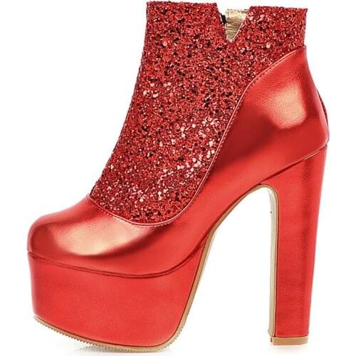 Autumn Winter Ankle Boots For Women Sexy Motorcycle Boots Chunky High Heels Platform Luxury Short Boots Silver Gold Shoes Female