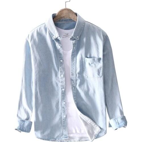 2019 New Arrival Mens Shirts Casual Long Sleeve Slim Fit Jeans Shirt Denim Uniform Shirt Style Male Slim Shirts