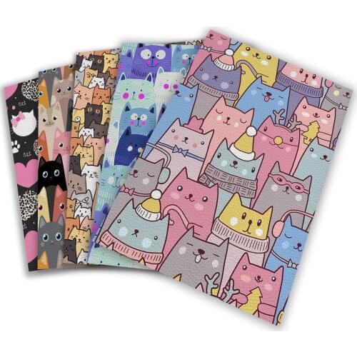 22*30cm A4 Cute Cat Series Artificial Synthetic Leather Lychee Pattern Sewing Cloth DIY Bag
