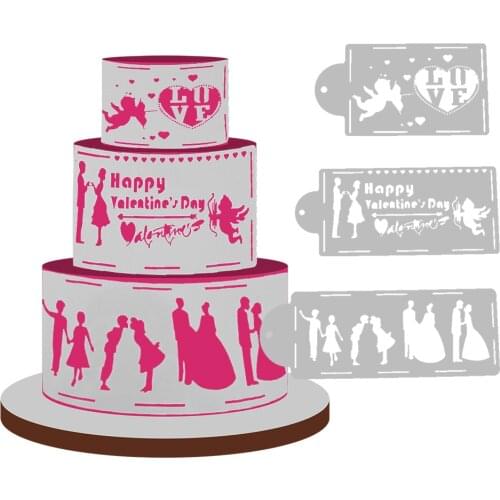 4pcs Wedding Decoration Love Cake Stencil Fondant Template Cookie Cake Decorating Mold For Wedding Party Baking Accessories